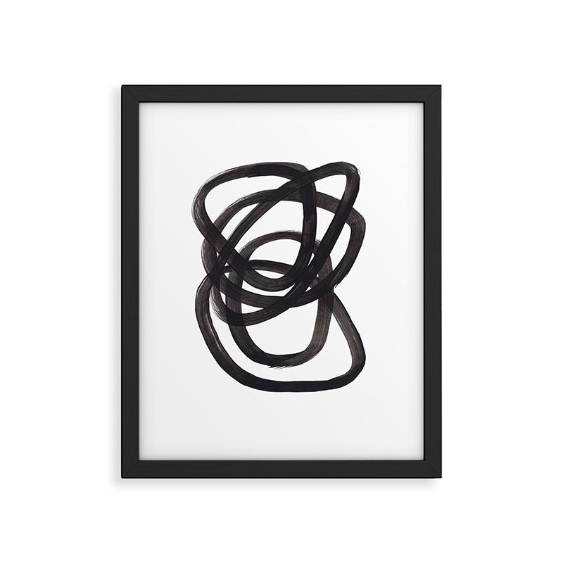 Black And White Minimalist Mid Century Abstract Ink Art Circle Swirls Black Circles Minimal Framed Art Print Gallery Image 5