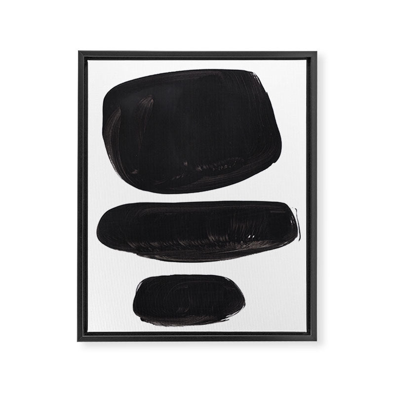 Black And White Minimalist Mid Century Abstract Ink Art Minimal Black Pebbles Paint Framed Canvas Print Gallery Image 6