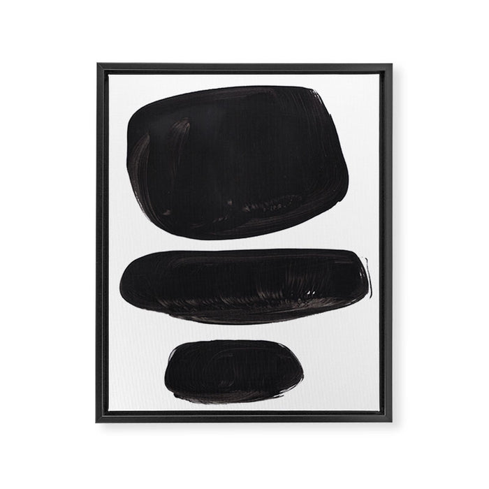 Black And White Minimalist Mid Century Abstract Ink Art Minimal Black Pebbles Paint Framed Canvas Print Gallery Image 1