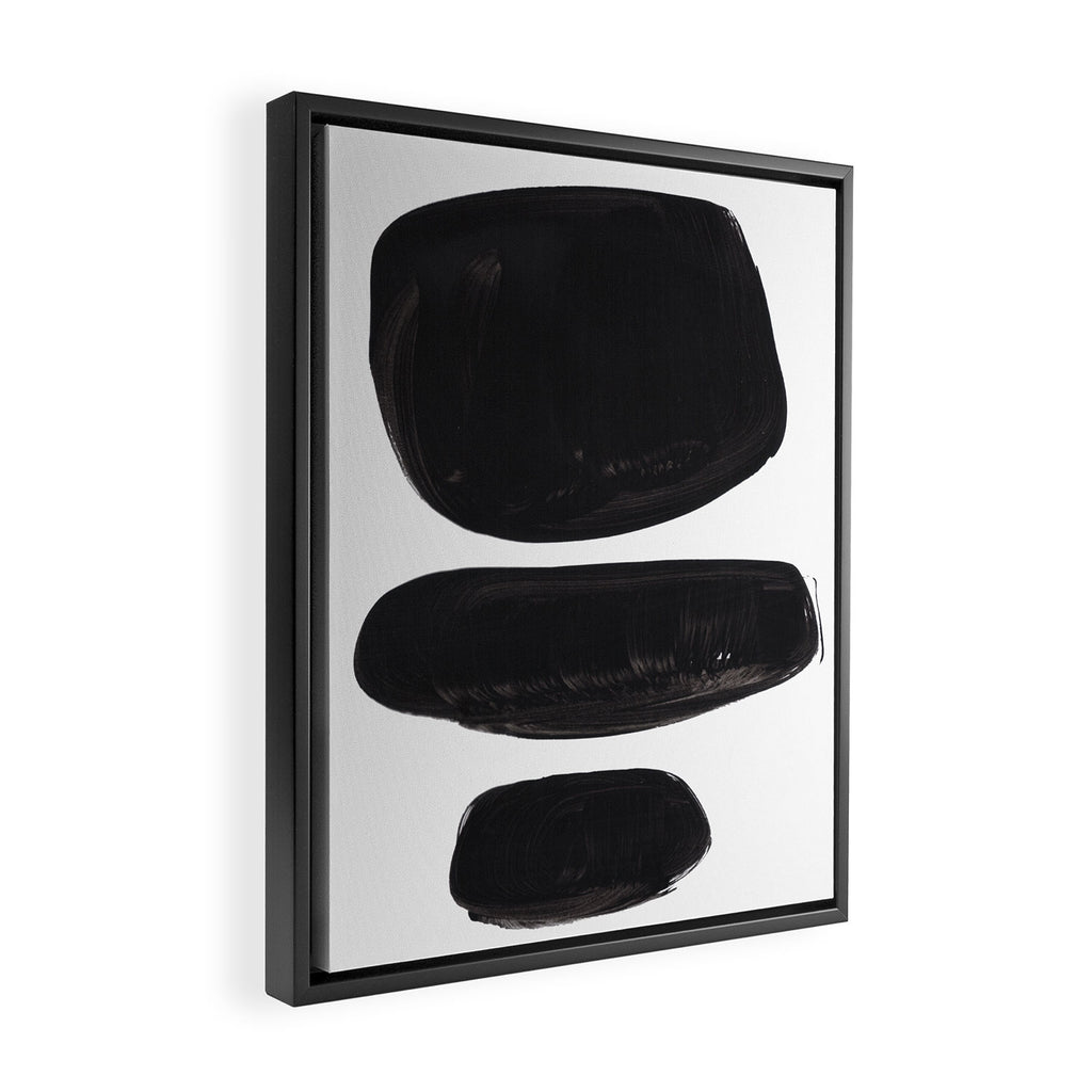 Black And White Minimalist Mid Century Abstract Ink Art Minimal Black Pebbles Paint Framed Canvas Print Gallery Image 2