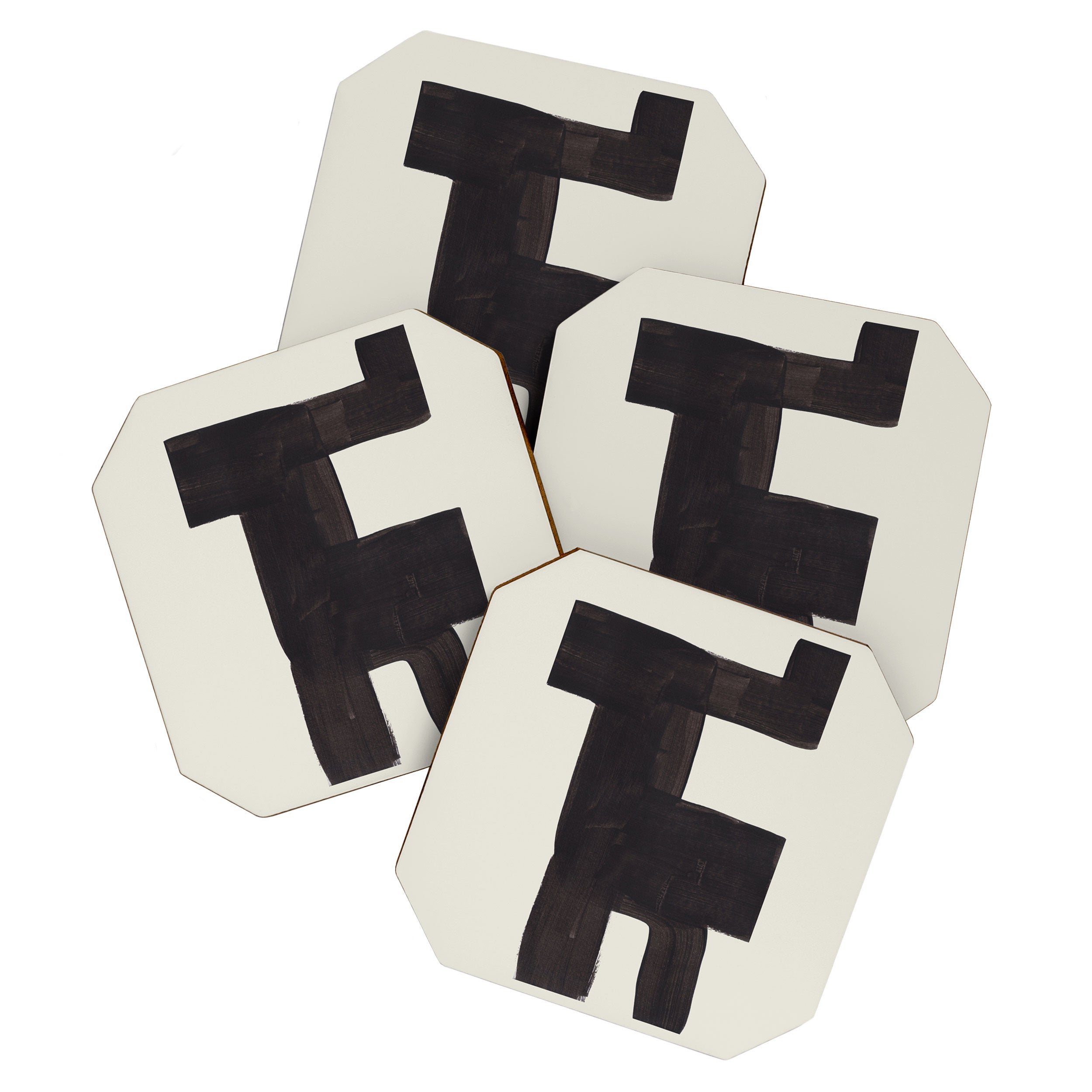 Black and White Minimalist Shapes Mid century Ink painting Coaster Gallery Image 1