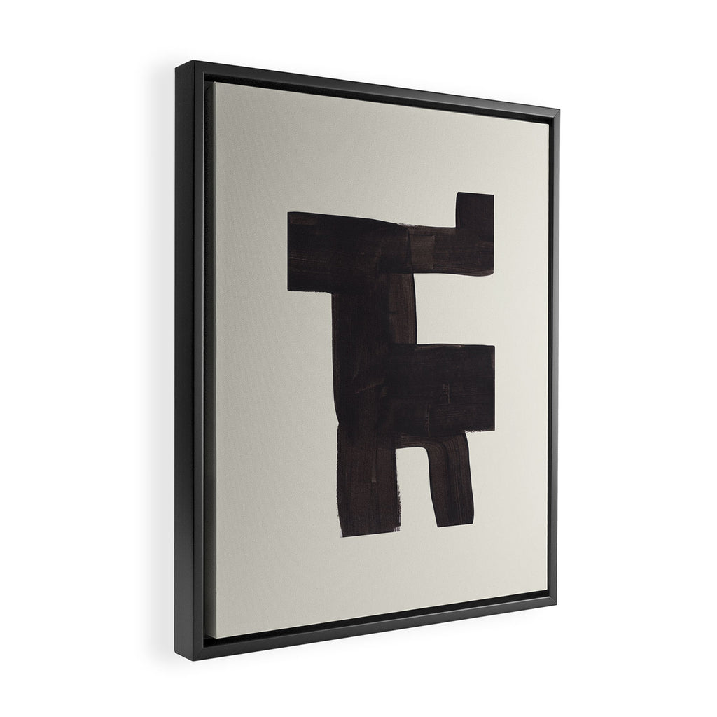 Black and White Minimalist Shapes Mid century Ink painting Framed Canvas Print Gallery Image 2