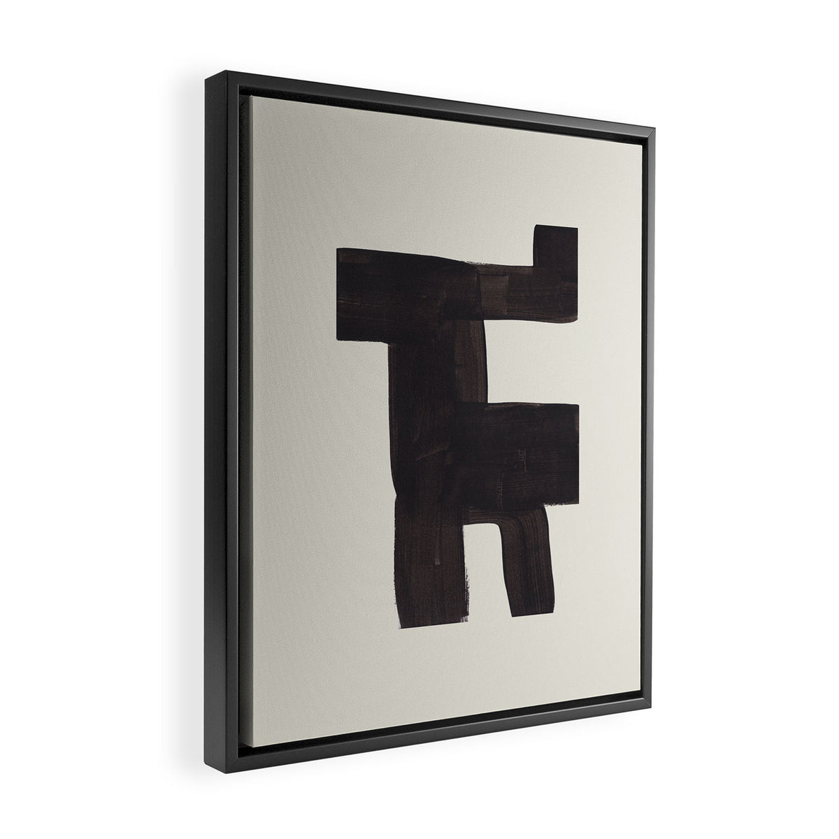 Black and White Minimalist Shapes Mid century Ink painting Framed Canvas Print Gallery Image 2
