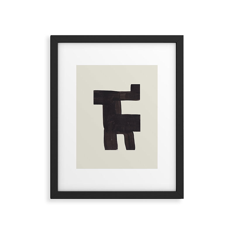 Black and White Minimalist Shapes Mid century Ink painting Framed Art Print Gallery Image 4