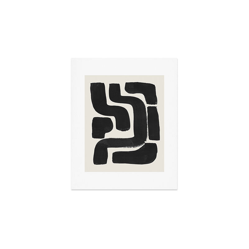 Black Ink Paint Brush Strokes Abstract Organic Pattern Mid Century Style Art Print Gallery Image 1