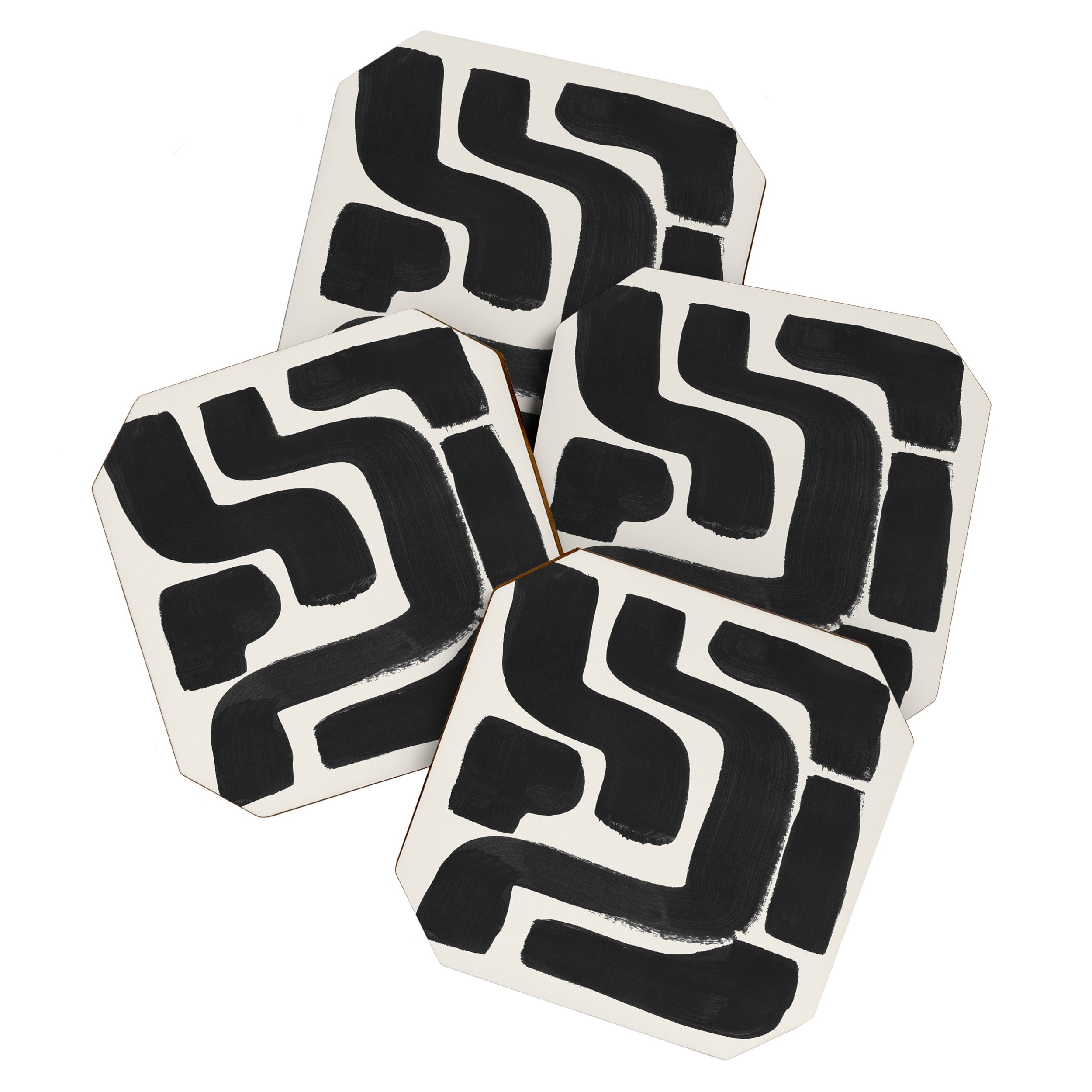 Black Ink Paint Brush Strokes Abstract Organic Pattern Mid Century Style Coaster Gallery Image 1