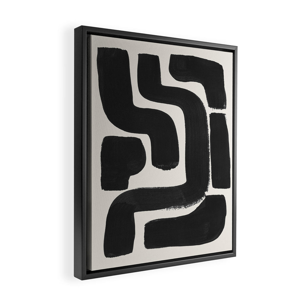 Black Ink Paint Brush Strokes Abstract Organic Pattern Mid Century Style Framed Canvas Print Gallery Image 2