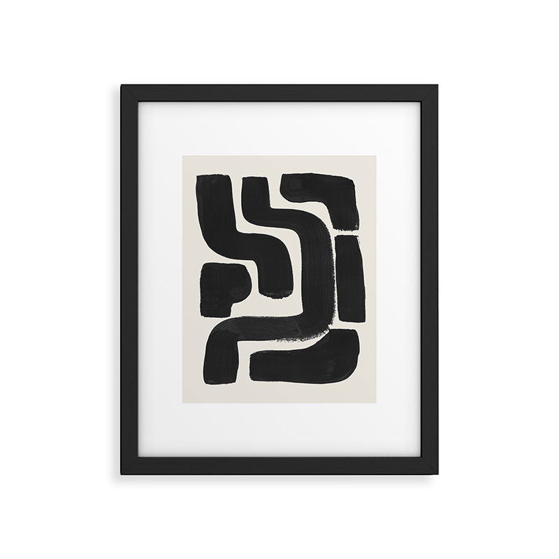 Black Ink Paint Brush Strokes Abstract Organic Pattern Mid Century Style Framed Art Print Gallery Image 5