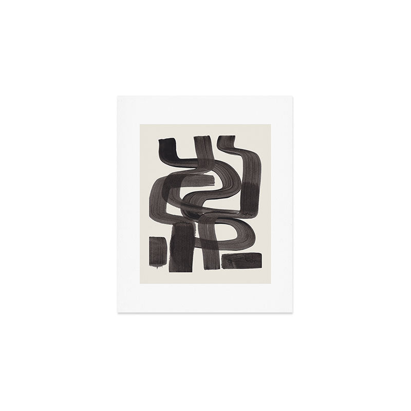 Black Ink Paint Brush Strokes Wiggles Mid Century Modern Art Print Gallery Image 1