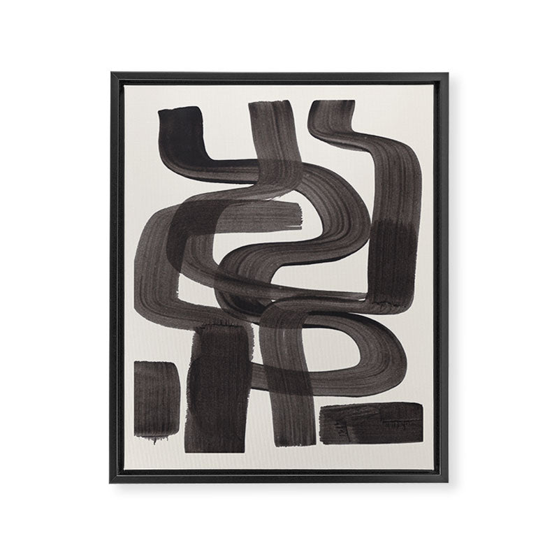 Black Ink Paint Brush Strokes Wiggles Mid Century Modern Framed Canvas Print Gallery Image 6
