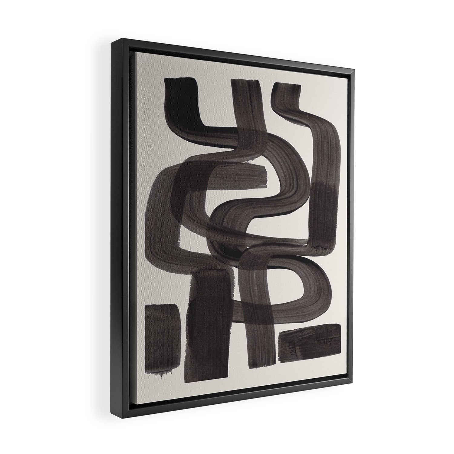 Black Ink Paint Brush Strokes Wiggles Mid Century Modern Framed Canvas Print Gallery Image 2
