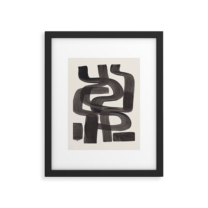 Black Ink Paint Brush Strokes Wiggles Mid Century Modern Framed Art Print Gallery Image 1