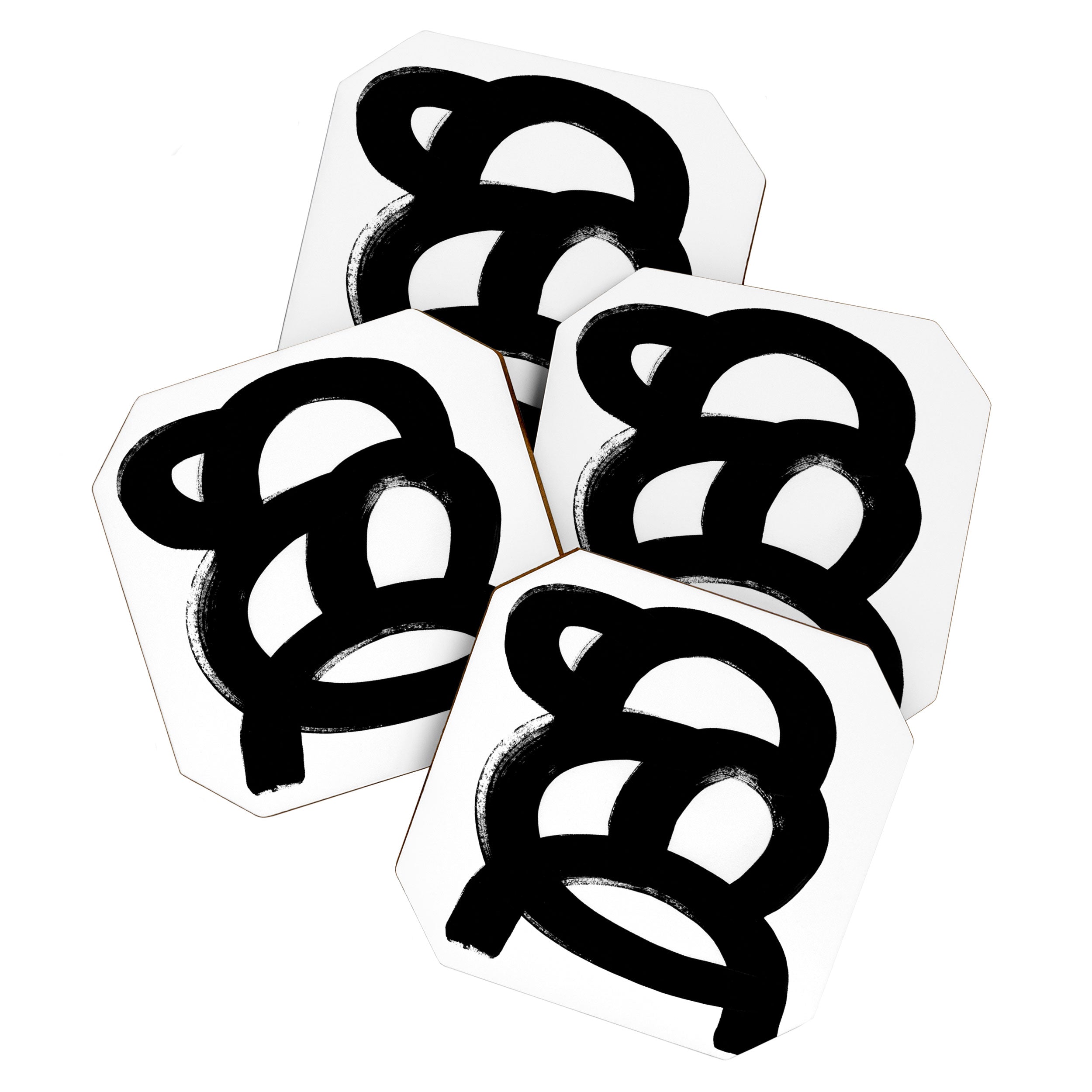 Black & White Minimalist Abstract Mid century Ink Art Dark Brush Strokes Coaster Gallery Image 1