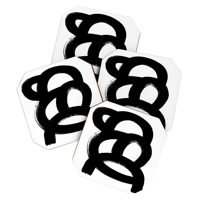 Black & White Minimalist Abstract Mid century Ink Art Dark Brush Strokes Coaster Gallery Image 1