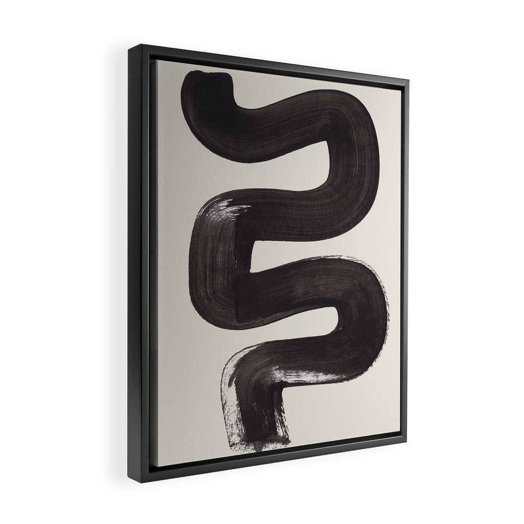 Black & White Minimalist Abstract Shapes Patterns Black Ink Painting Framed Canvas Print Gallery Image 2