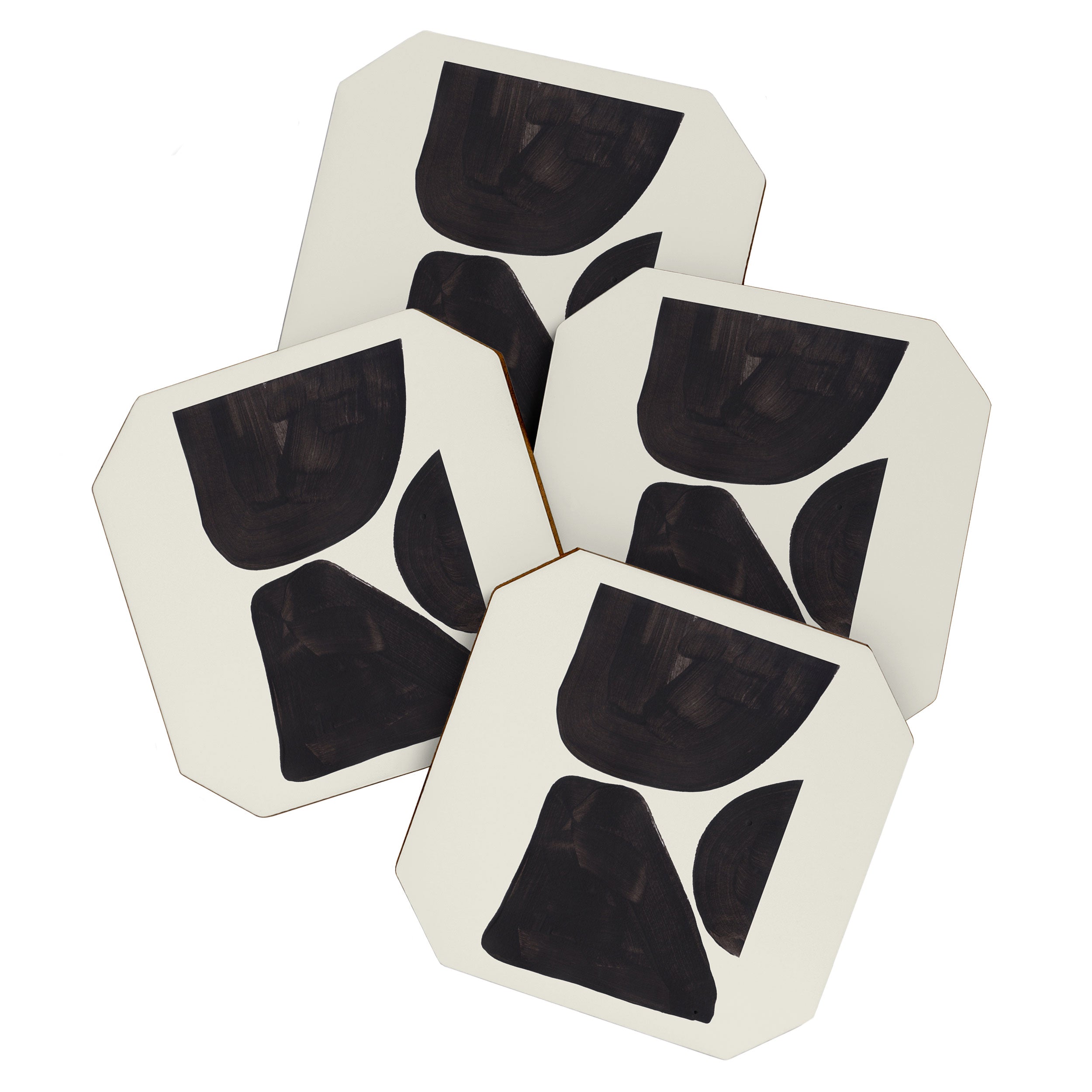 Black & White Minimalist Abstract Shapes Patterns Black Ink Painting Coaster Gallery Image 1