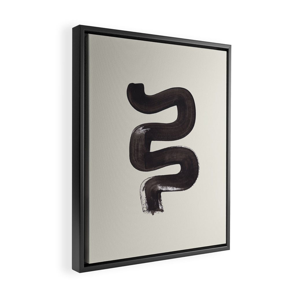 black & white minimalist abstract shapes patterns black ink painting Framed Canvas Print Gallery Image 2