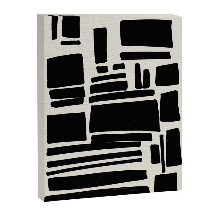 Black & White Minimalist Abstract Shapes Patterns Black Ink Painting Canvas Print Gallery Image 1