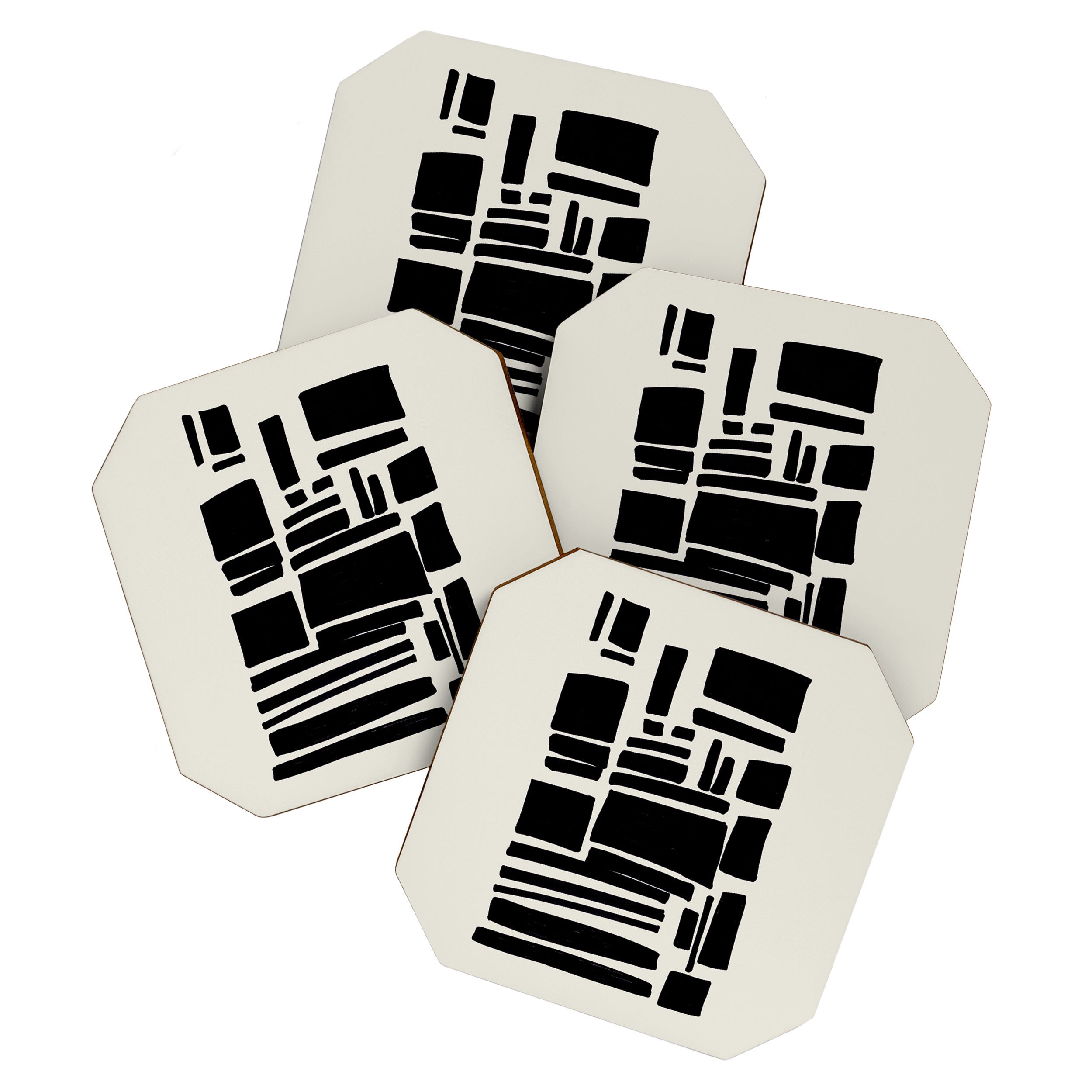 Black & White Minimalist Abstract Shapes Patterns Black Ink Painting Coaster Gallery Image 1
