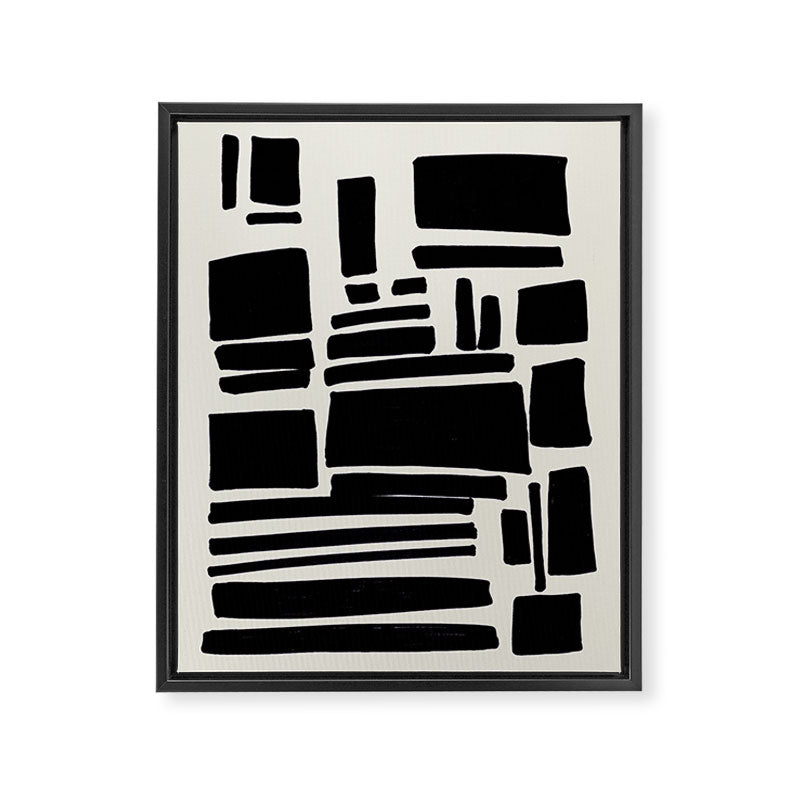 Black & White Minimalist Abstract Shapes Patterns Black Ink Painting Framed Canvas Print Gallery Image 6