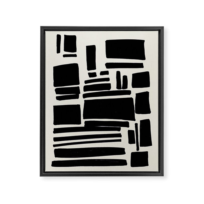 Black & White Minimalist Abstract Shapes Patterns Black Ink Painting Framed Canvas Print Gallery Image 1