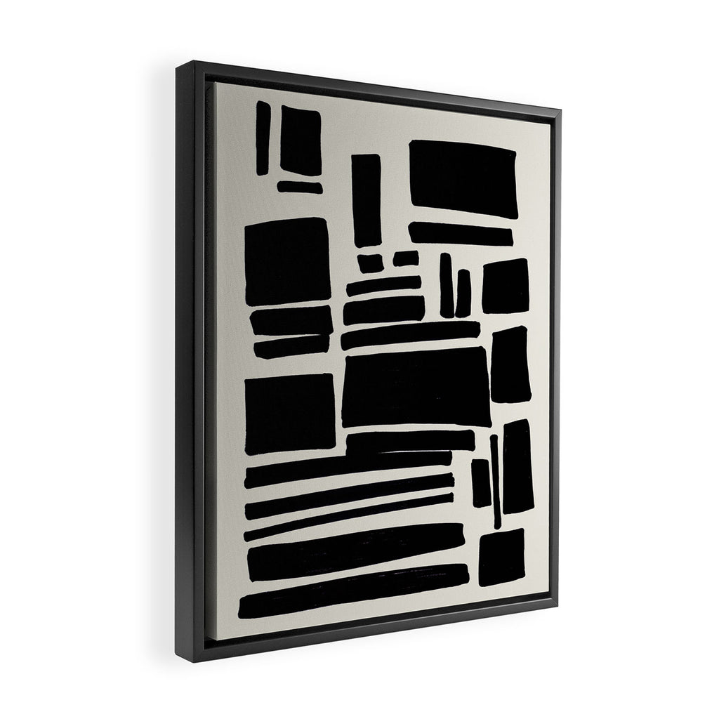 Black & White Minimalist Abstract Shapes Patterns Black Ink Painting Framed Canvas Print Gallery Image 2