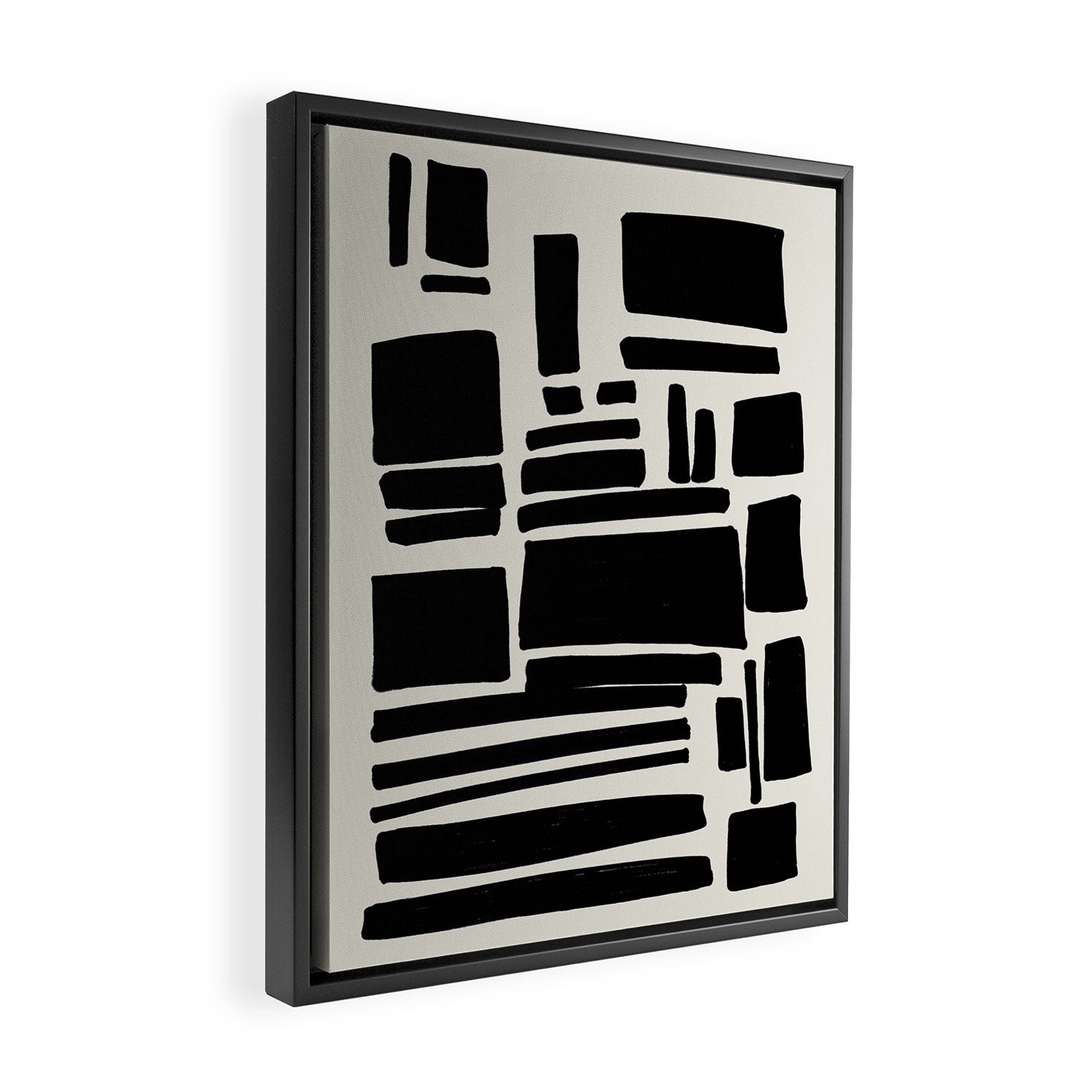 Black & White Minimalist Abstract Shapes Patterns Black Ink Painting Framed Canvas Print Gallery Image 2
