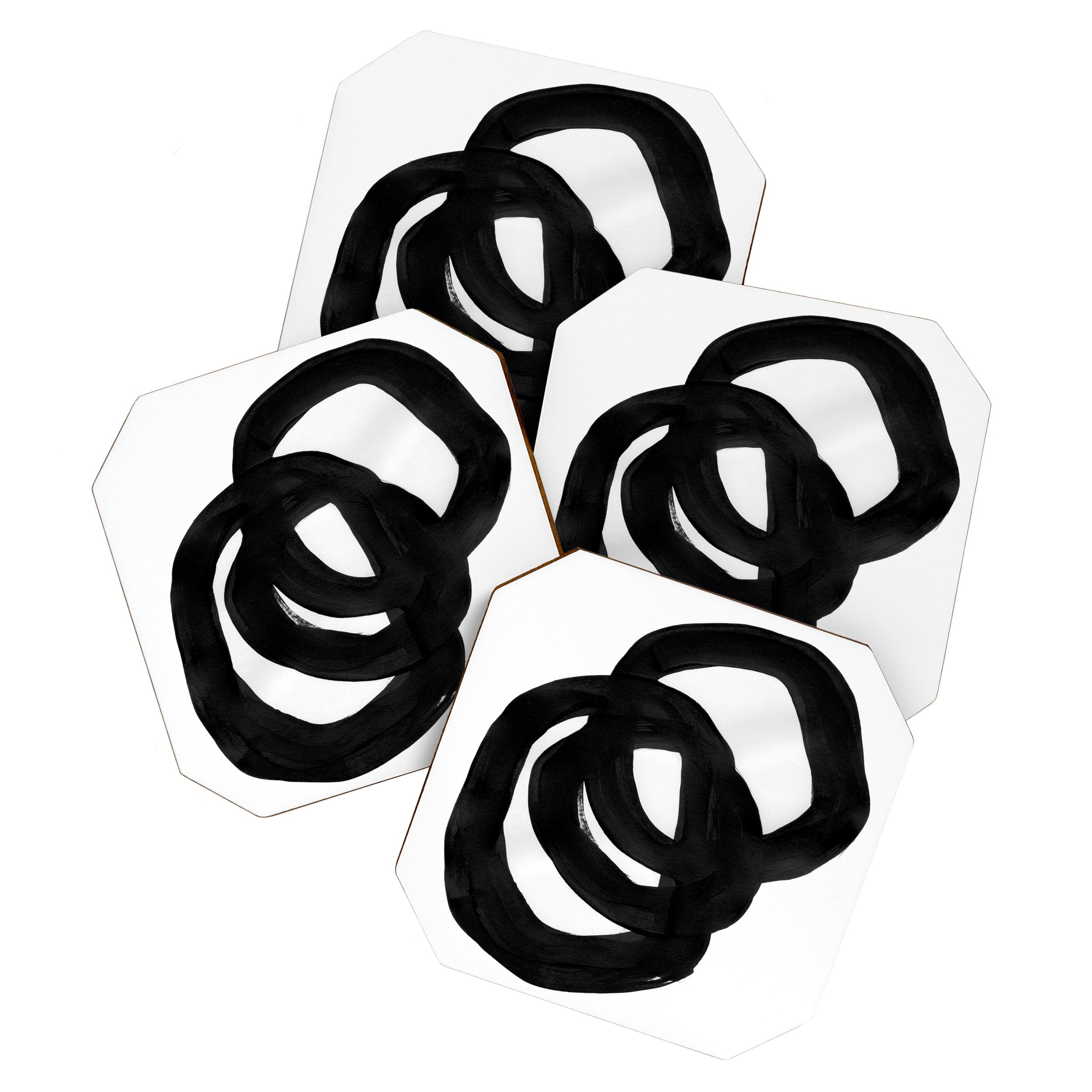 Black & White Minimalist Ink Tribal Mid Century Pattern Dark Painting Pattern Coaster Gallery Image 1