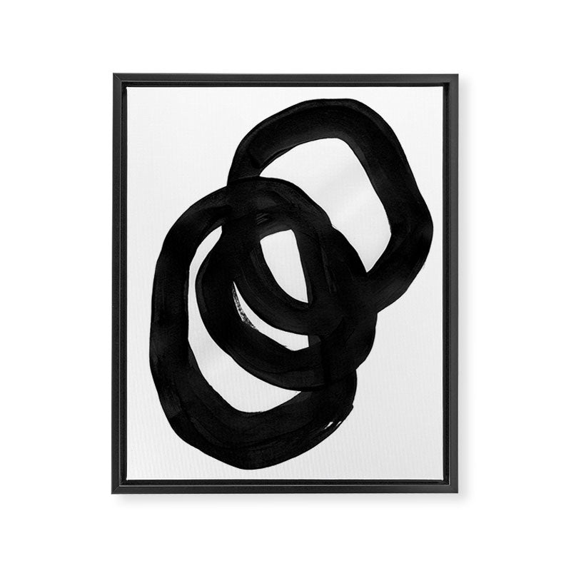Black & White Minimalist Ink Tribal Mid Century Pattern Dark Painting Pattern Framed Canvas Print Gallery Image 6