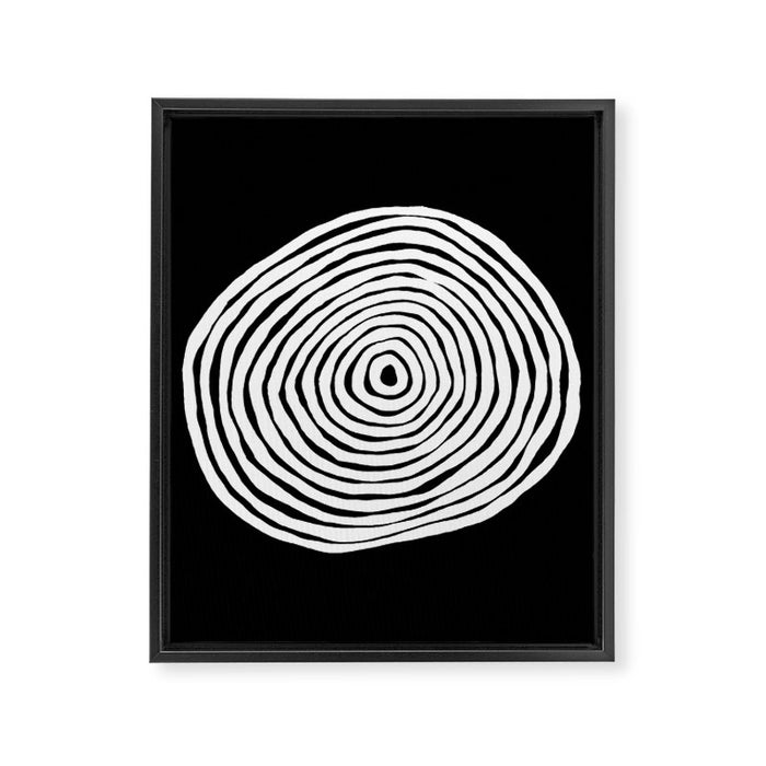 Black & White Minimalist Mid Century Abstract Ink Line Spiral Hypnotic Circle Framed Canvas Print Gallery Image 1