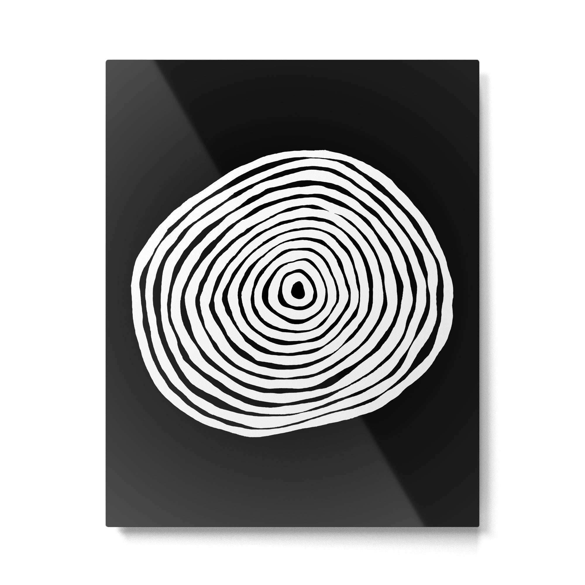 Black & White Minimalist Mid Century Abstract Ink Line Spiral Hypnotic Circle Metal Print Gallery Image 4