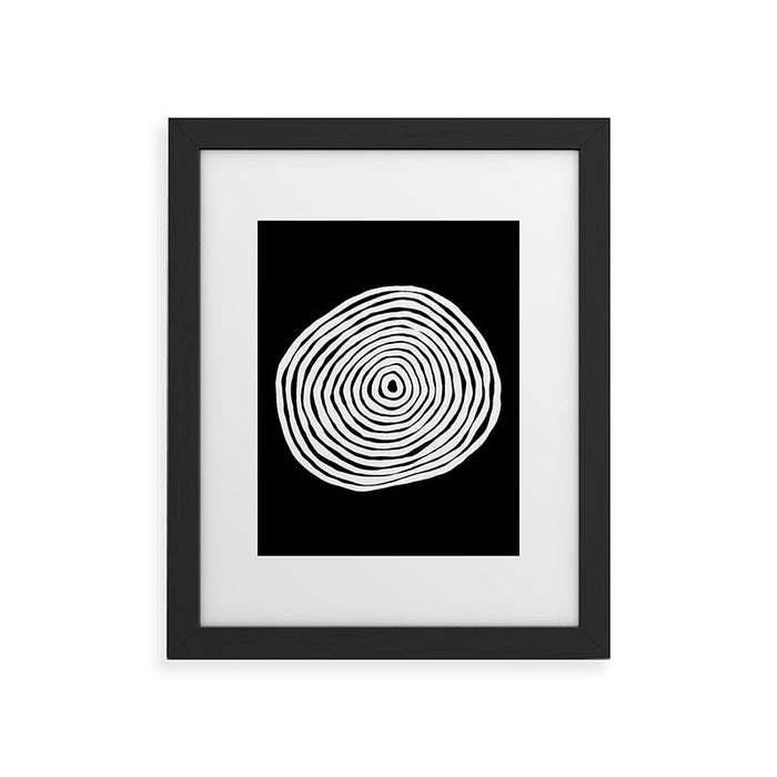 Black & White Minimalist Mid Century Abstract Ink Line Spiral Hypnotic Circle Framed Art Print Gallery Image 1
