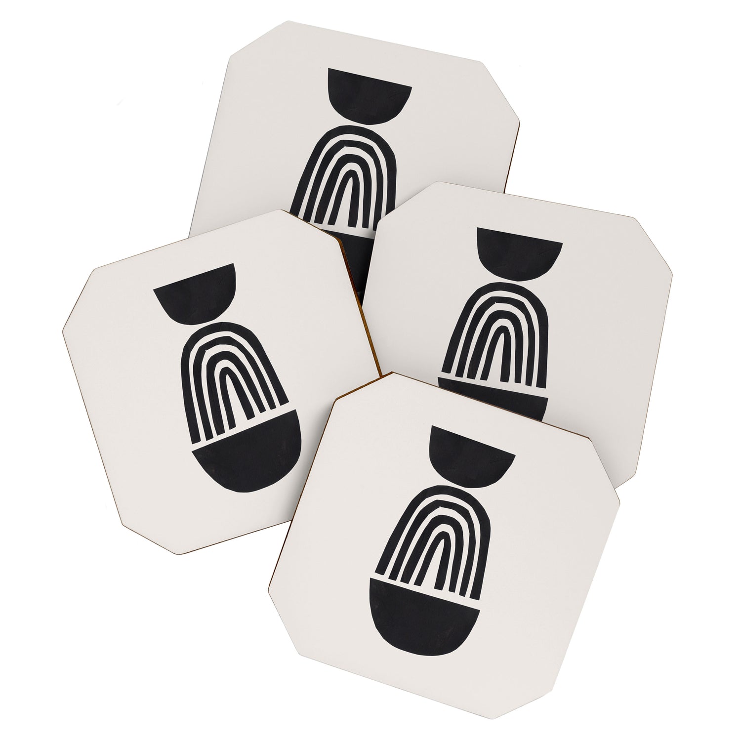 Black & White Minimalist Mid Century Paper collage Funky Black Ink Tribal Geometric by Ejaaz Haniff Coaster Gallery Image 1