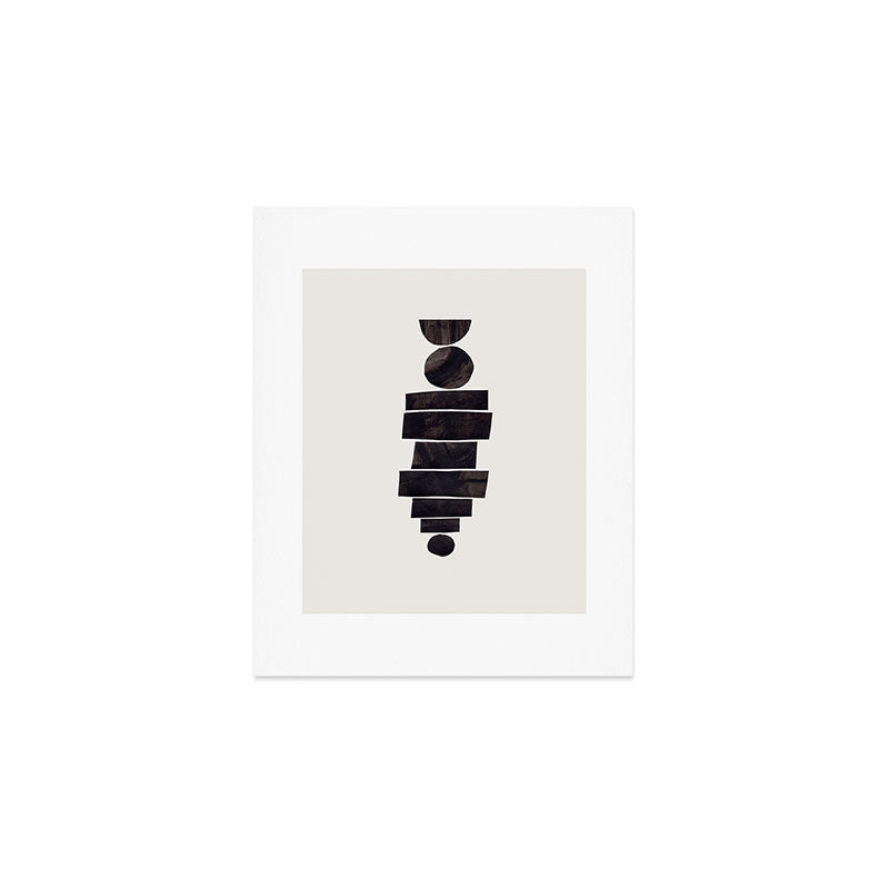 Black & White Minimalist Mid Century Paper collage Funky Black Ink Tribal Geometric by Ejaaz Haniff Art Print Gallery Image 1