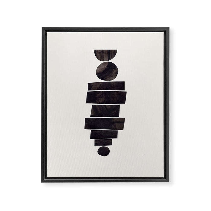 Black & White Minimalist Mid Century Paper collage Funky Black Ink Tribal Geometric by Ejaaz Haniff Framed Canvas Print Gallery Image 1