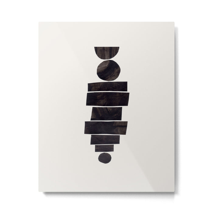 Black & White Minimalist Mid Century Paper collage Funky Black Ink Tribal Geometric by Ejaaz Haniff Metal Print Gallery Image 1