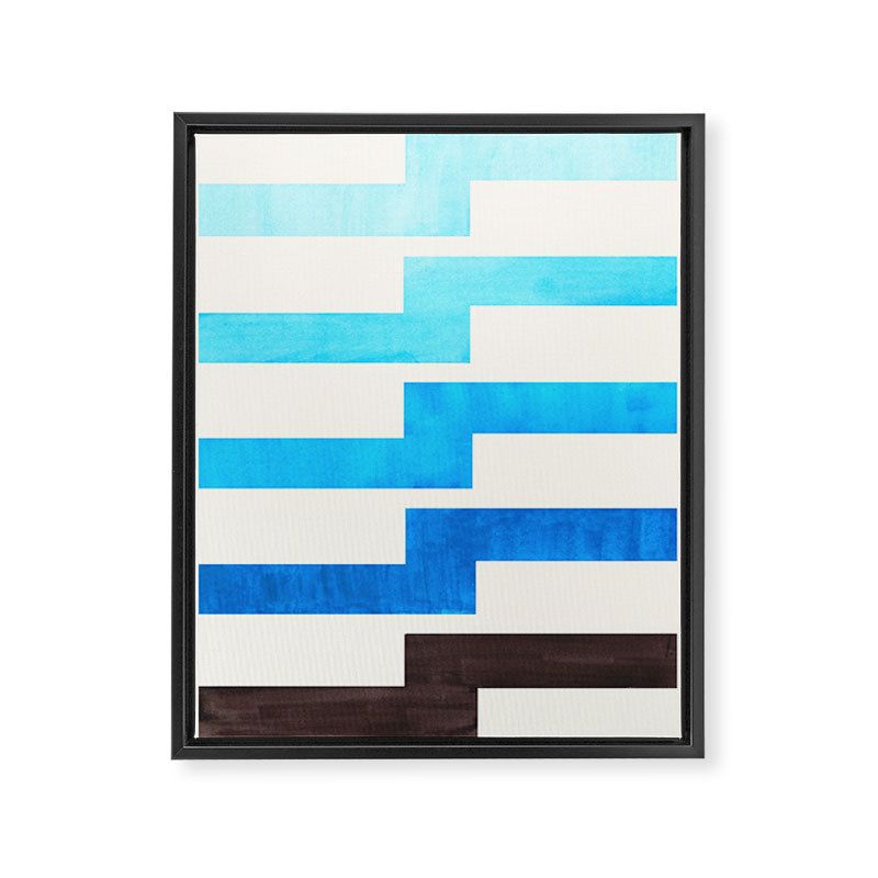 Blue Baby Blue Watercolor Minimalist Geometric Zig Zag Lightning Bolt Pattern Framed Canvas Print Gallery Image 6