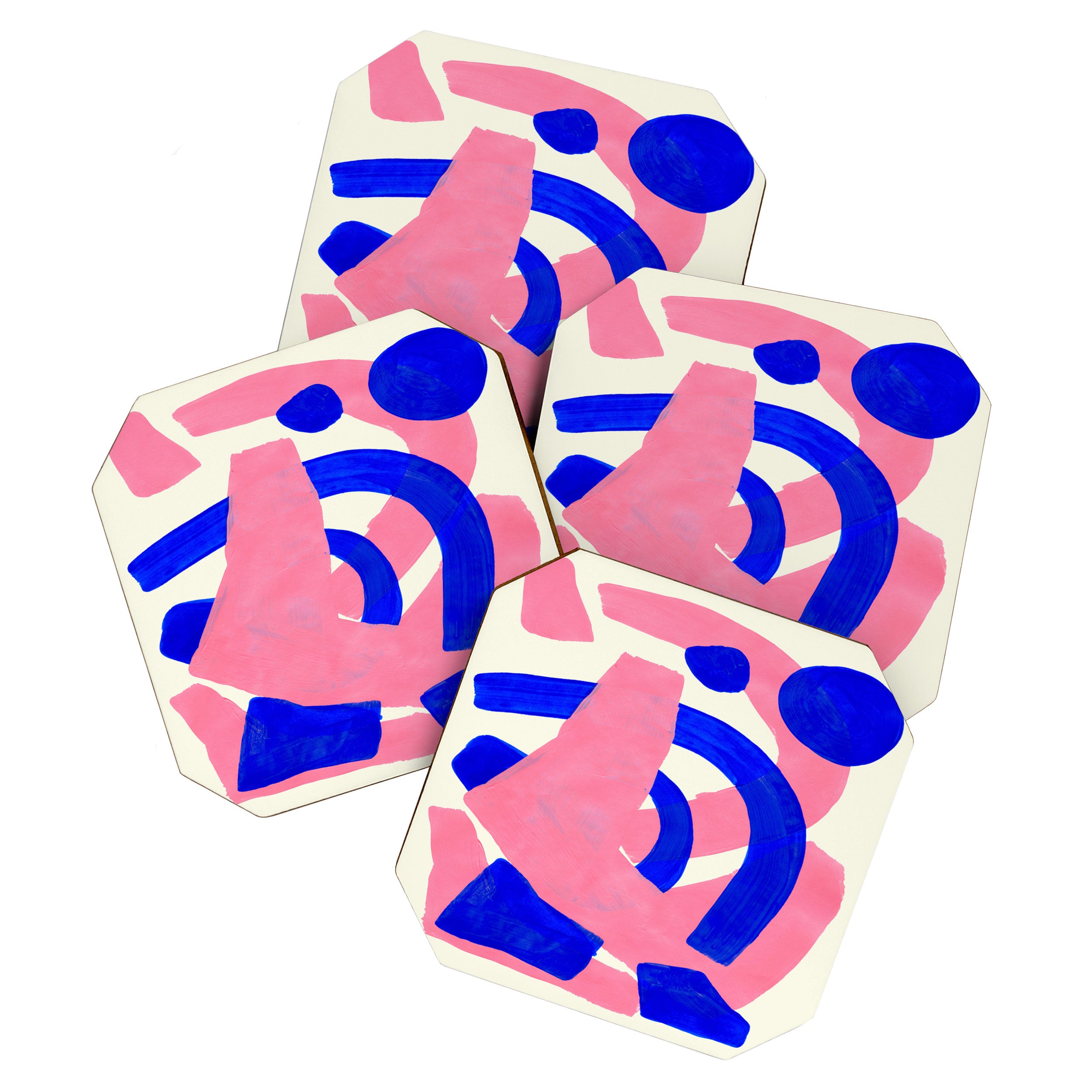 Blue Pink Fun Colorful Mid Century Modern Abstract Painting Shapes Pattern Coaster Gallery Image 1