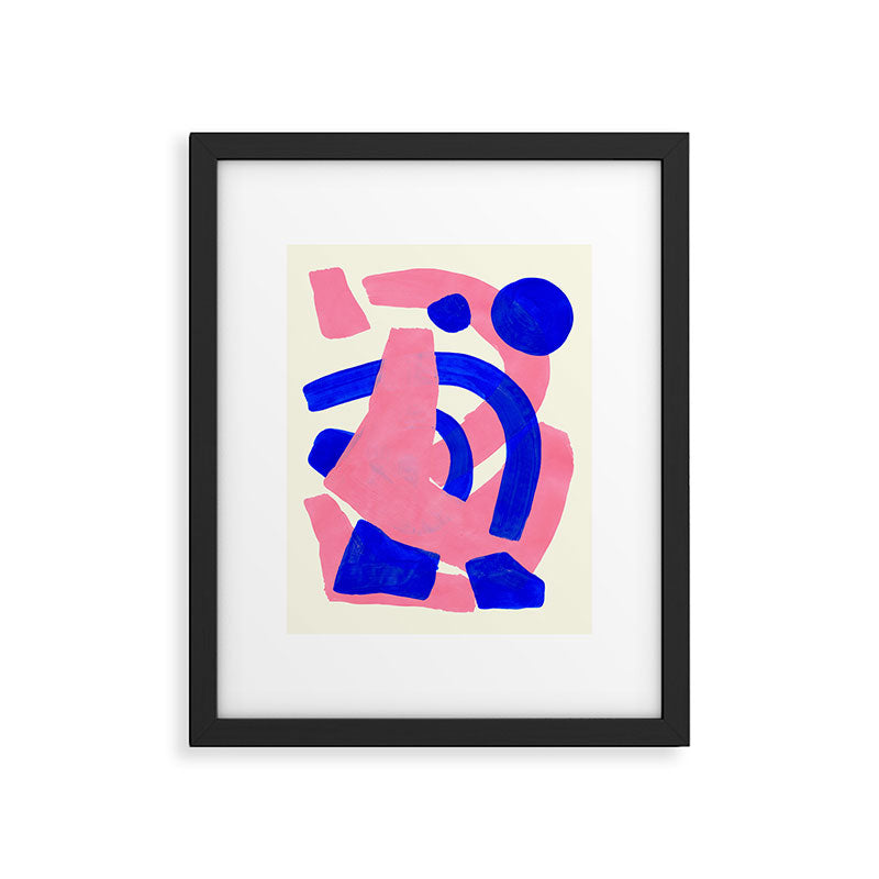 Blue Pink Fun Colorful Mid Century Modern Abstract Painting Shapes Pattern Framed Art Print Gallery Image 5