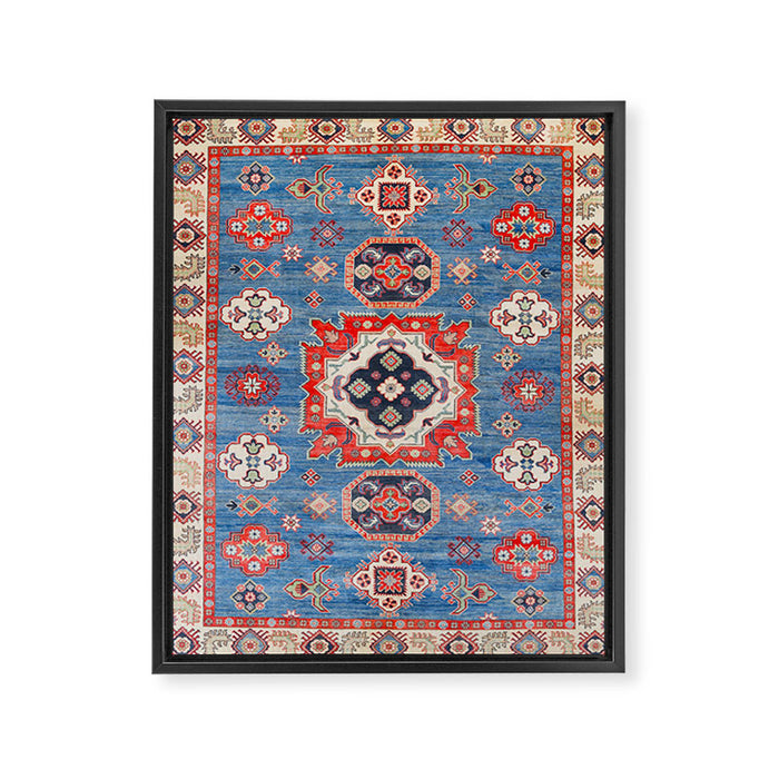 Blue Starblaze Handmade Kazak Rug Framed Canvas Print Gallery Image 1