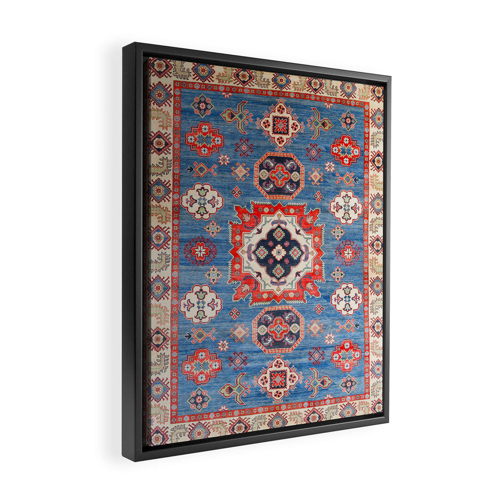 Blue Starblaze Handmade Kazak Rug Framed Canvas Print Gallery Image 2