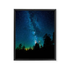 Blue White Milky Way Galaxy At Night Stars At Night Black Trees Silhouette Framed Canvas Print Gallery Image 6