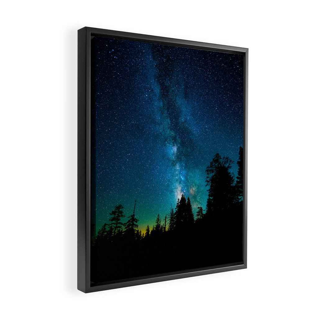 Blue White Milky Way Galaxy At Night Stars At Night Black Trees Silhouette Framed Canvas Print Gallery Image 2