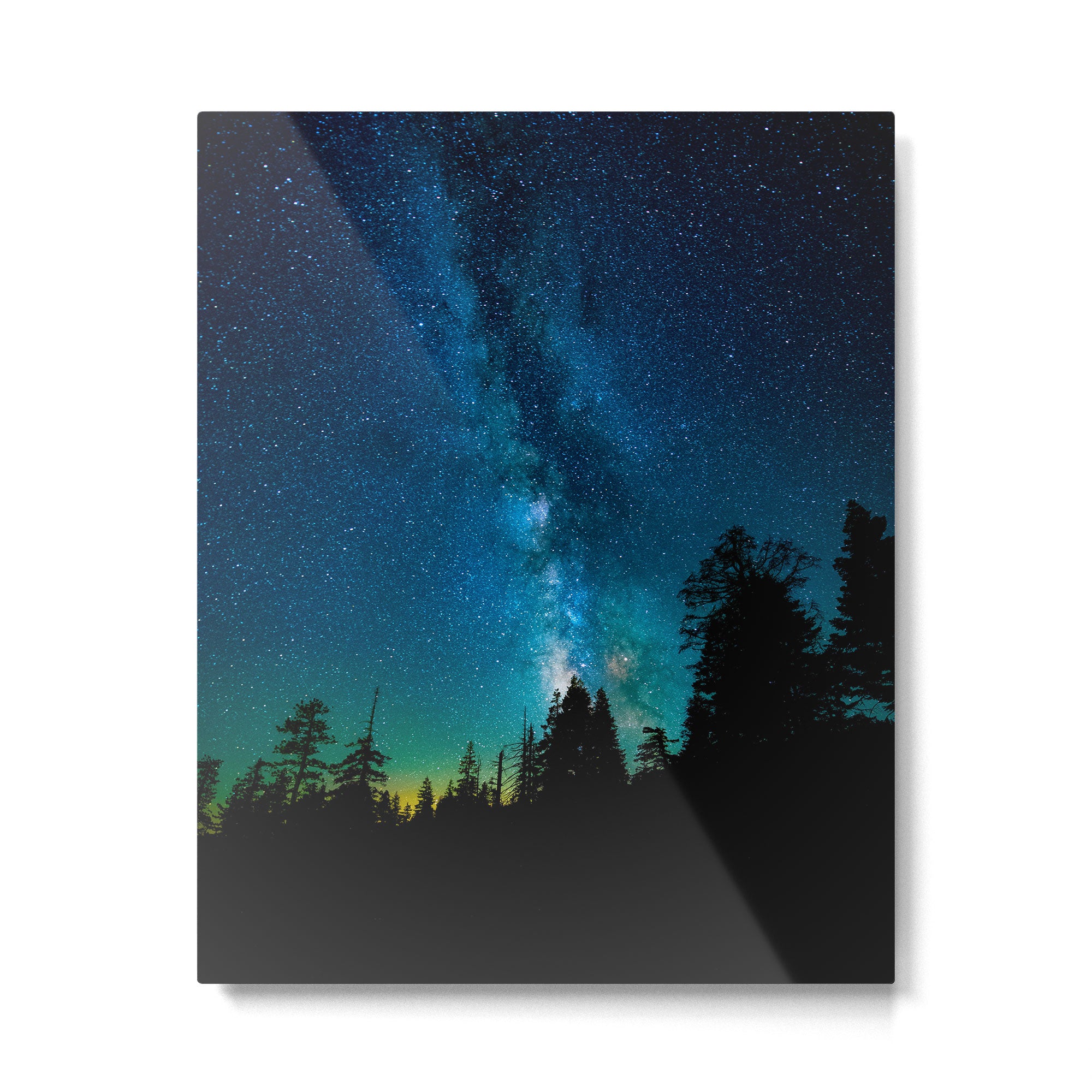 Blue White Milky Way Galaxy At Night Stars At Night Black Trees Silhouette Metal Print Gallery Image 4
