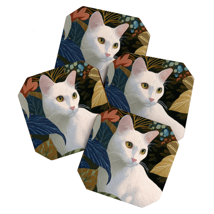 Botanical White Cat Coaster Gallery Image 1