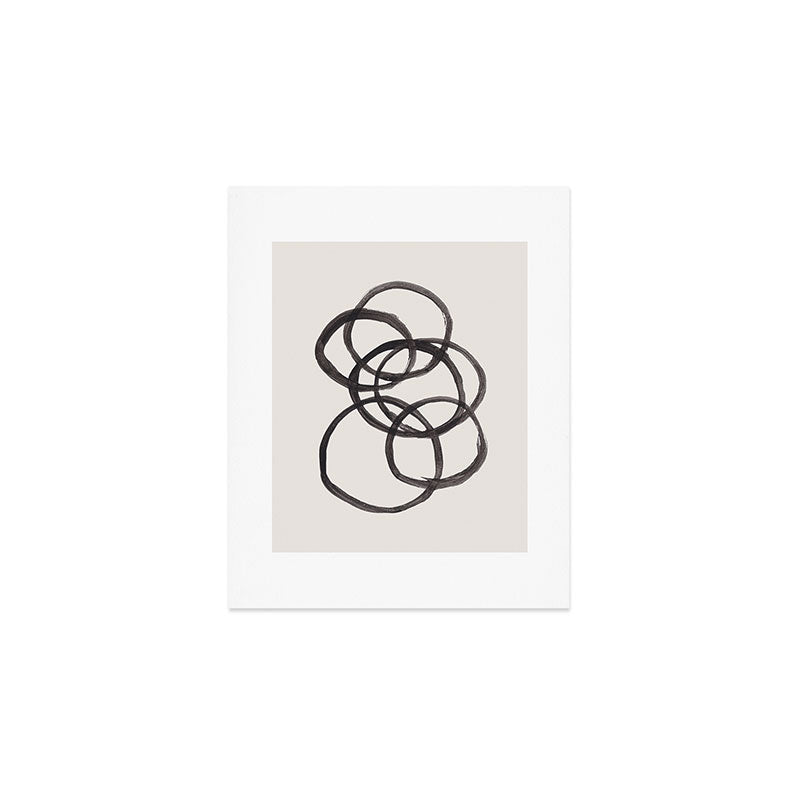 Bubble Rings Minimalist Modern Mid Century Black Ink Spirals Funky Nesting Rings Art Print Gallery Image 1