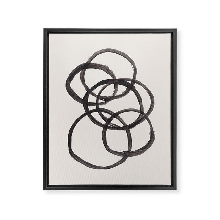 Bubble Rings Minimalist Modern Mid Century Black Ink Spirals Funky Nesting Rings Framed Canvas Print Gallery Image 1
