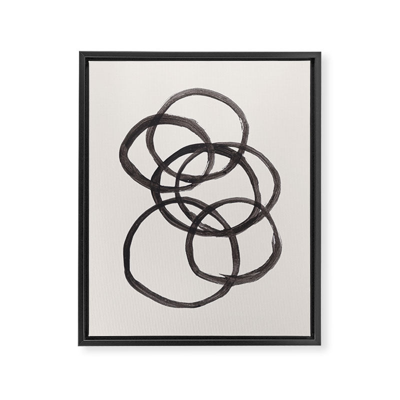 Bubble Rings Minimalist Modern Mid Century Black Ink Spirals Funky Nesting Rings Framed Canvas Print Gallery Image 6