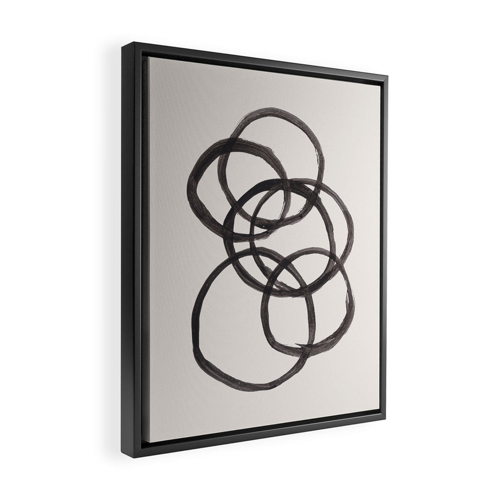 Bubble Rings Minimalist Modern Mid Century Black Ink Spirals Funky Nesting Rings Framed Canvas Print Gallery Image 2