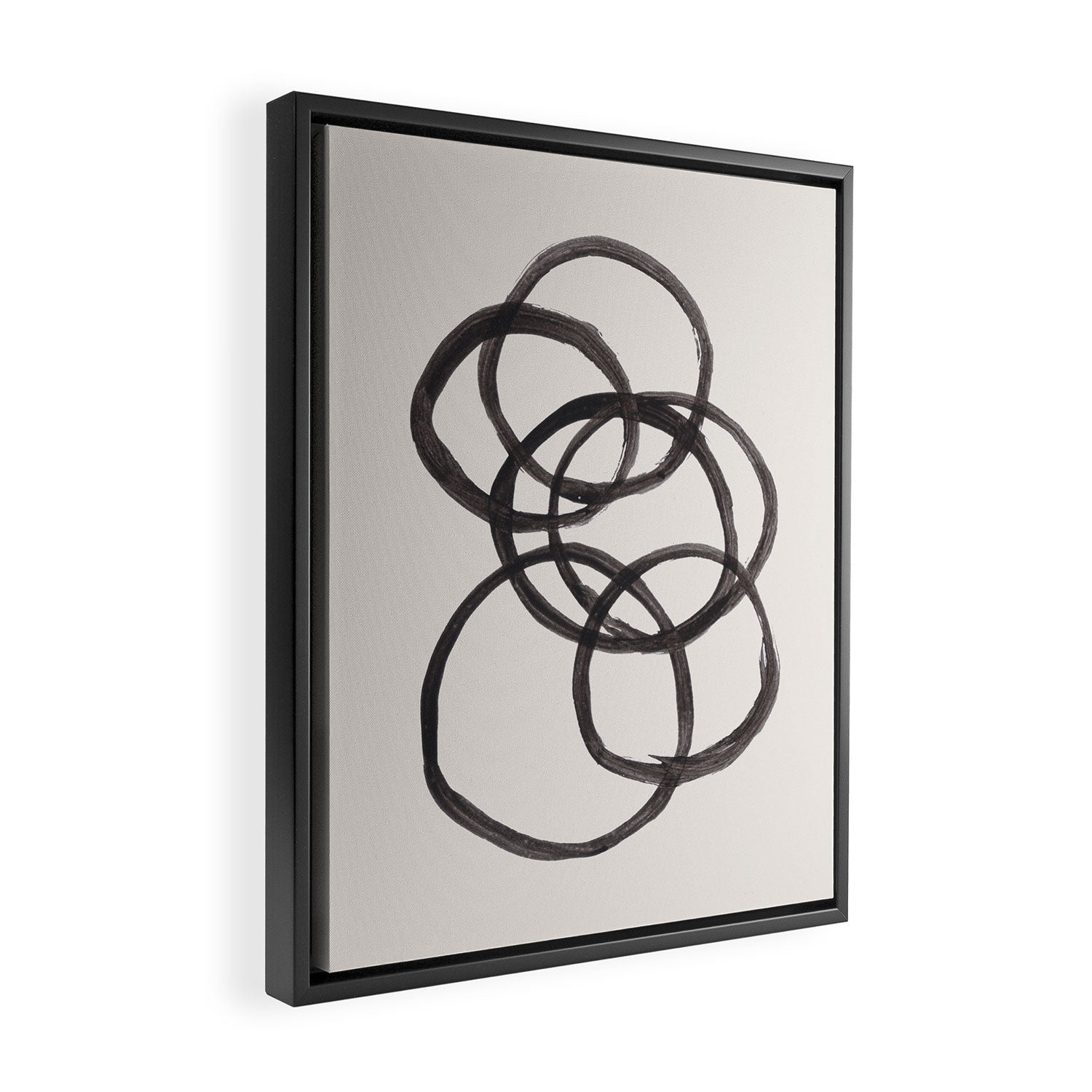 Bubble Rings Minimalist Modern Mid Century Black Ink Spirals Funky Nesting Rings Framed Canvas Print Gallery Image 2